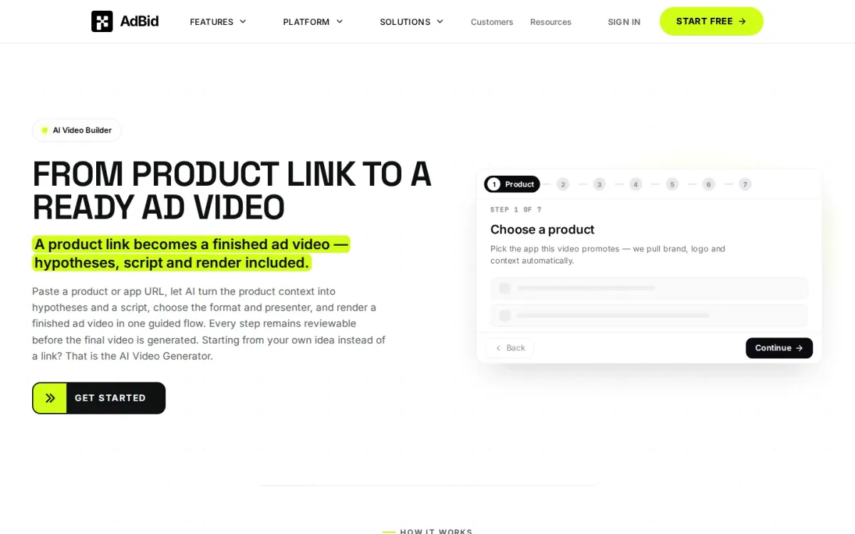 AdBid turns a product link into a ready ad video