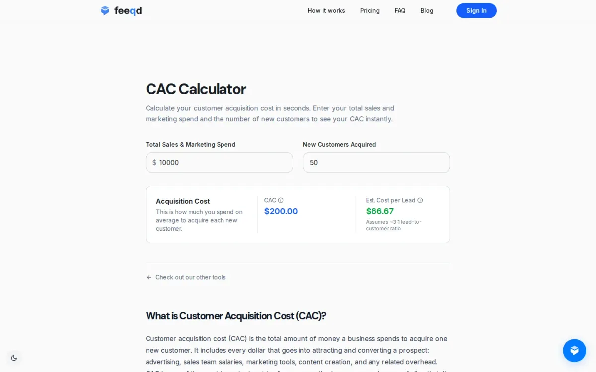 Feeqd: straightforward customer acquisition cost estimator