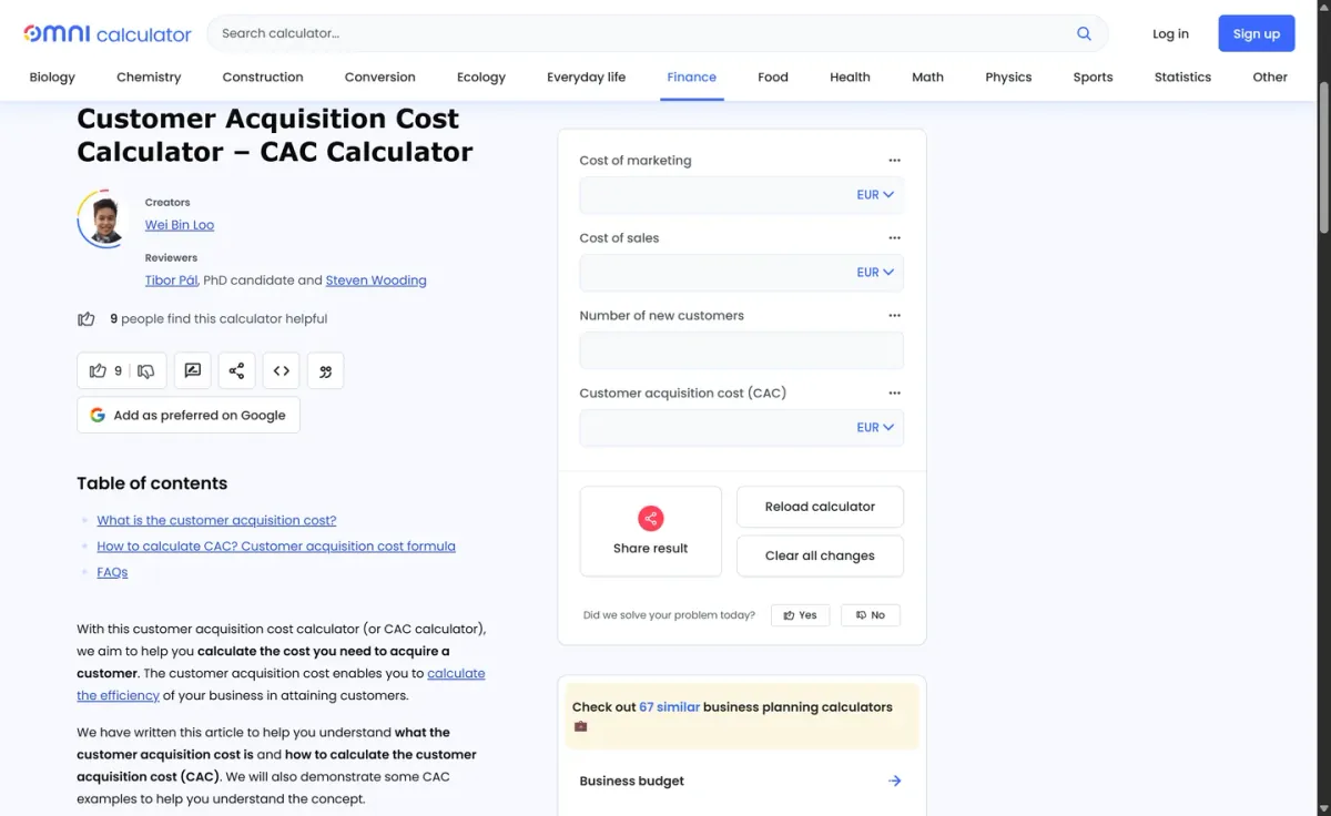 Omni Calculator — CAC Calculator