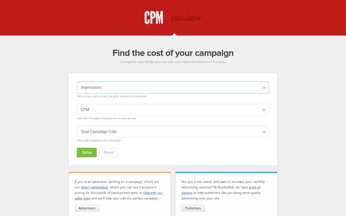 CPM Calculator ~ brought to you by BuySellAds ~: Simple media-rate math for campaigns