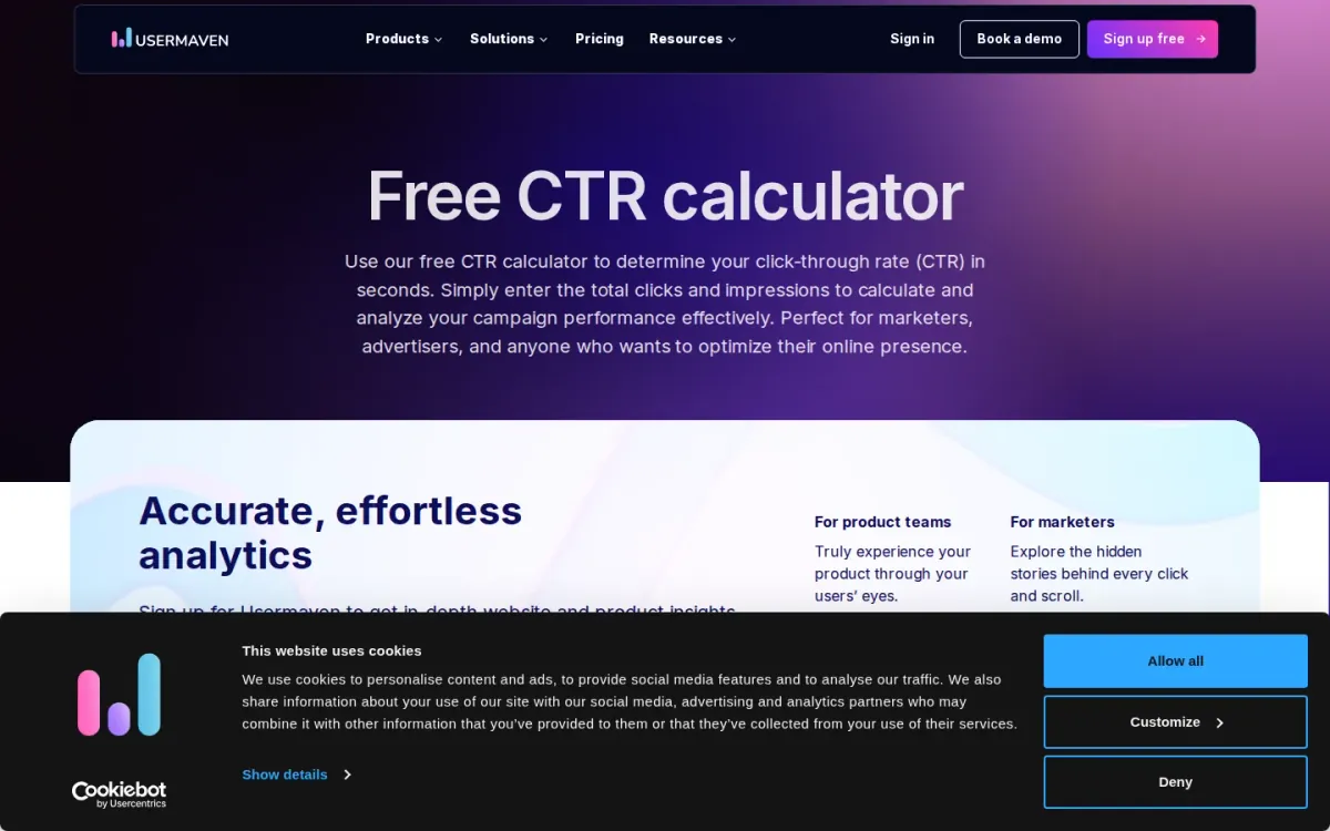Usermaven Free Click-Through Rate Calculator: quick, accurate CTR math