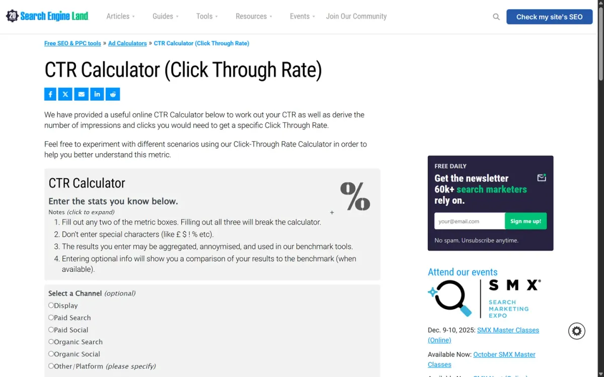 Searchengineland — CTR Calculator (Click-Through Rate)