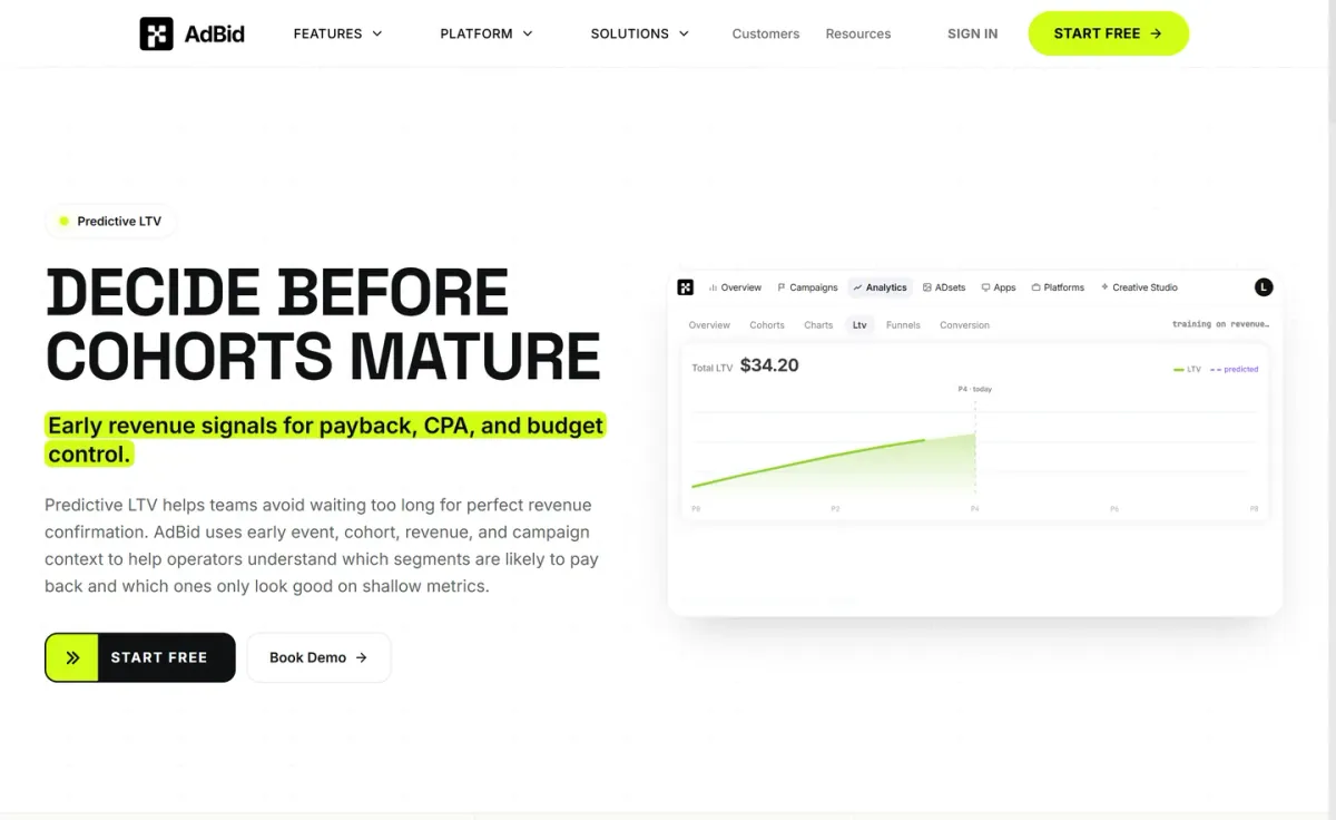 AdBid LTV Calculator: Predictive LTV for earlier media decisions