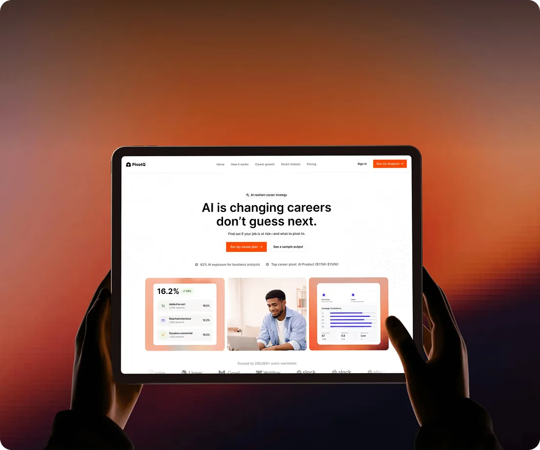 Hands holding a tablet with a learning platform